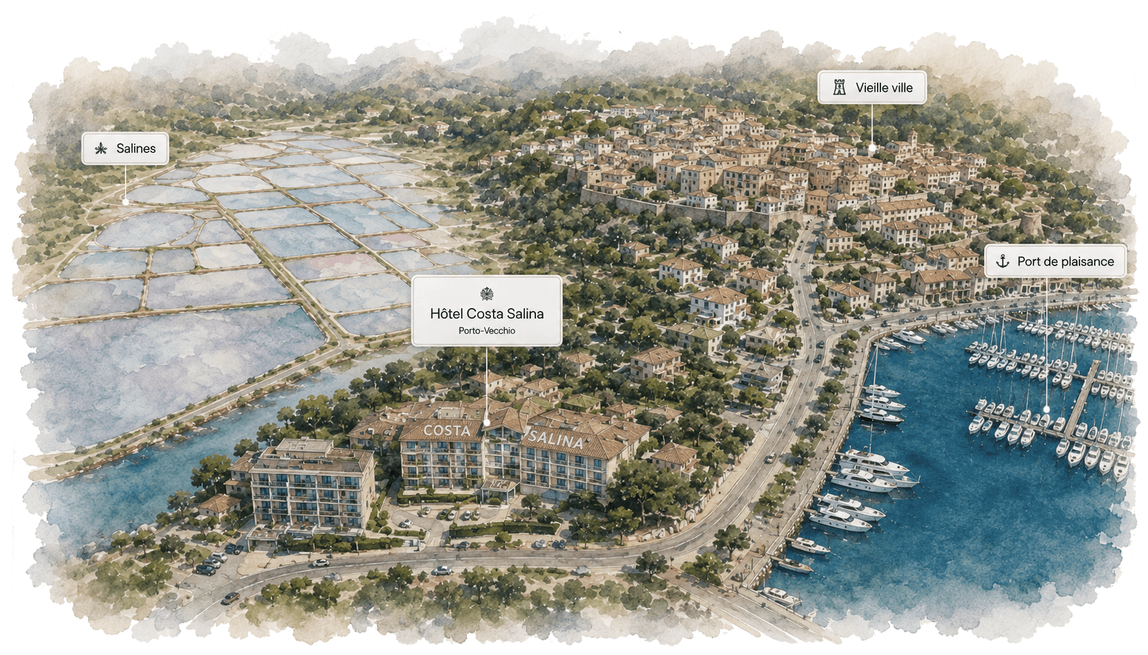 Plan de situation de l’hôtel Costa Salina à Porto-Vecchio